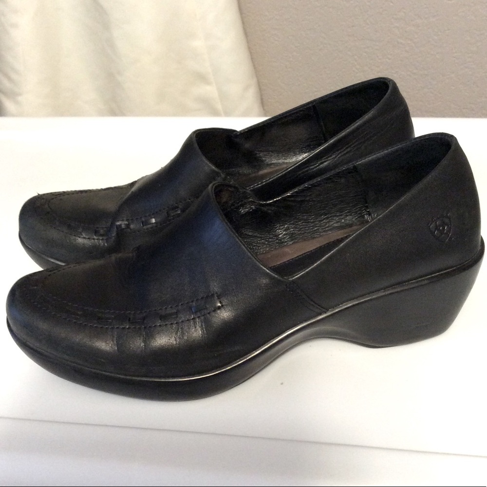 Ariat slip on clogs wedges stitch detail upper leather shoes size 10
